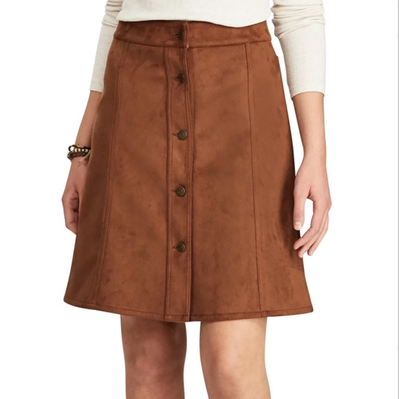 Chaps Dresses & Skirts - CHAPS Skirt Faux-Suede Classic A-Line Button Front Brown Size 12
